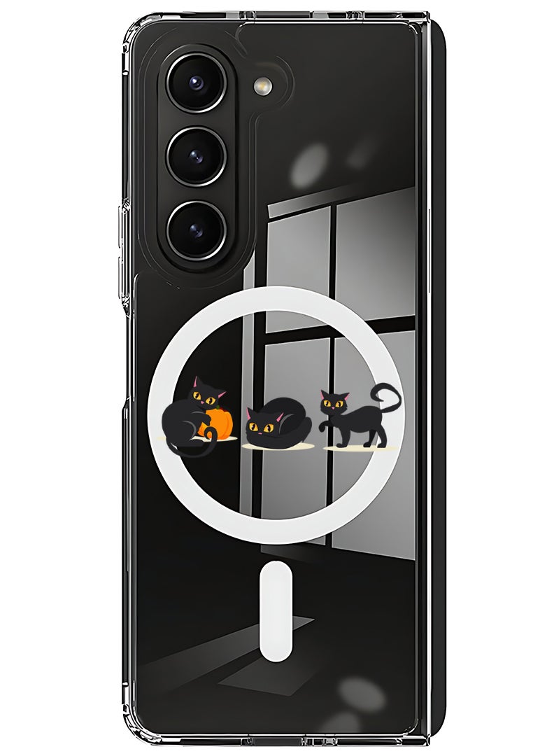 Theodor Magnetic Case for Samsung Galaxy Z Fold 5 Compatible with MagSafe Wireless Charging, Shockproof Phone Bumper Cover Cat pumpkin Halloween-01 - Image 1