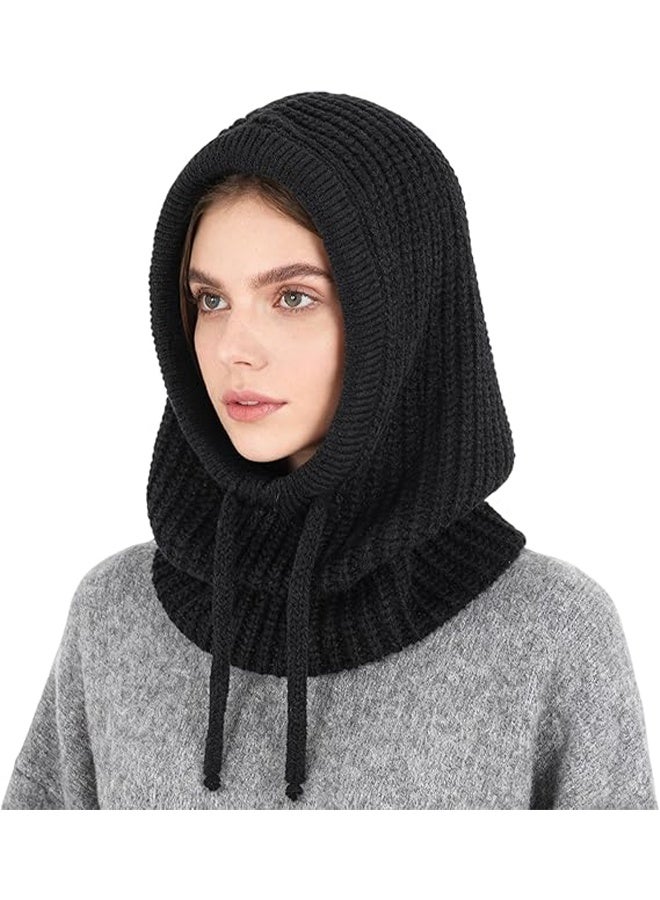 YJ Winter Hooded Knit Beanie with Scarf for Women & Men – Warm Fleece-Lined Balaclava Hat for Fall & Winter - Image 1
