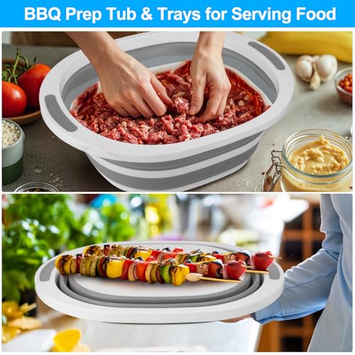 Seropy Collapsible Wash Basin, 7.5L Dish Tub Sink Basin Folding Dish Pans for Kitchen Sink, 2-in-1 Dishpan + Cutting Board, Portable Sink Dish Basin for Camping BBQ Prep Tub Washing Bin Bucket for Cleaning - Image 3