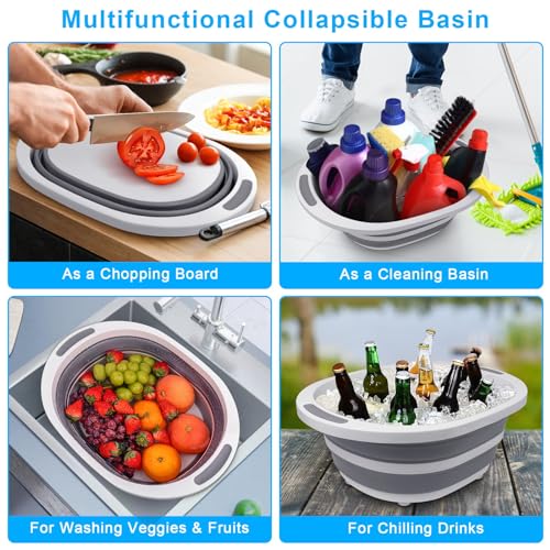 Seropy Collapsible Wash Basin, 7.5L Dish Tub Sink Basin Folding Dish Pans for Kitchen Sink, 2-in-1 Dishpan + Cutting Board, Portable Sink Dish Basin for Camping BBQ Prep Tub Washing Bin Bucket for Cleaning - Image 5