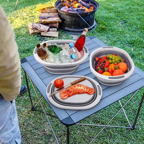 Seropy Collapsible Wash Basin, 7.5L Dish Tub Sink Basin Folding Dish Pans for Kitchen Sink, 2-in-1 Dishpan + Cutting Board, Portable Sink Dish Basin for Camping BBQ Prep Tub Washing Bin Bucket for Cleaning - Image 4