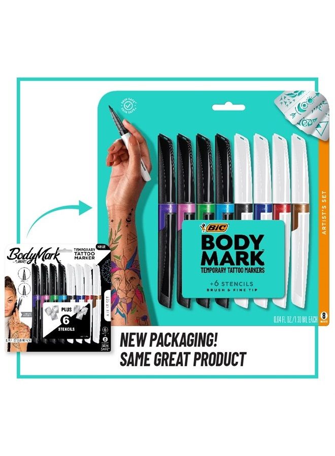 Bic BodyMark Temporary Tattoo Markers for Skin, Artist's Set, Mixed Tip, 8-Count Pack of Assorted Colors, Skin-Safe*, Cosmetic Quality (MTBXP81-A-AST) - Image 3