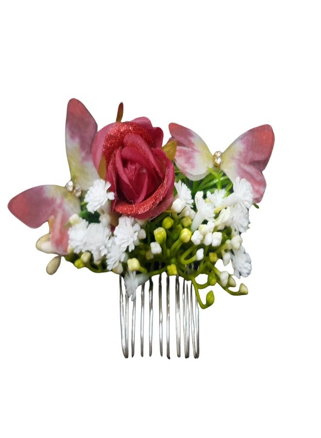 ANVIK Rose and Butterfly Fancy Hair Clip/Side Pin/Comb Pin/Juda Pin/Crystal Bun Pin For Women And Girls Bride Hair Styling Wedding Hair Accessories For Women Flower Hair Accessory For Women(Maroon) - Image 1