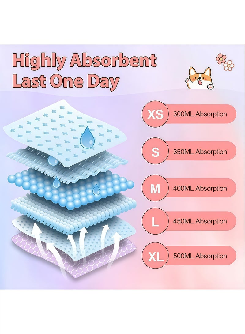 حفاضات حيوانات أليفة للاستخدام مرة واحدة للكلاب الإناث، حماية فائقة، فائقة الامتصاص، ناعمة، قابلة للتدفئة، مطاطية، تغطي الخصر بالكامل، مناسبة للكلاب والقطط، أغطية قابلة للتعديل للكلاب الإناث مع ملاءمة مانعة للتسرب، بطانات حفاضات للجراء، مناسبة للكلاب في فترة الشبق، للتدريب على سلس البول الناتج عن الإثارة (المقاسات: XS/S/M/L/XL، 10 قطع) - Image 4