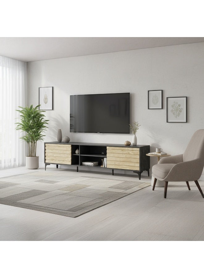 بيتي طاولة تلفزيون بلازما خشب 200 سم - رمادي غامق وبيج - Image 1