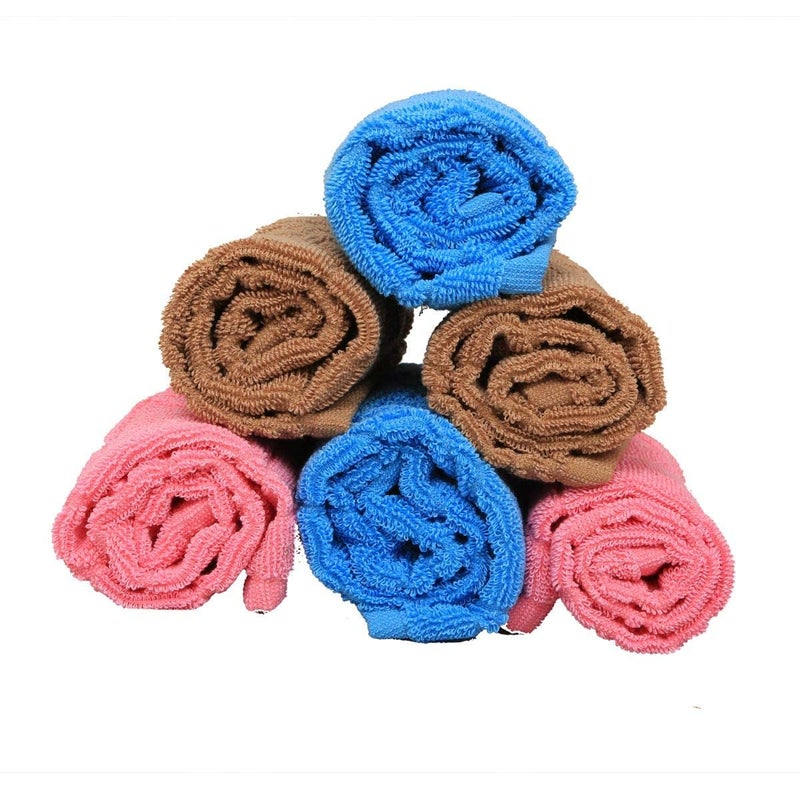 Padam Enterprises Cotton 6 Piece Hand Towel Set, 400 GSM (21 * 14 Inches) Colors - Sky Blue & Brown & Pink - Image 2