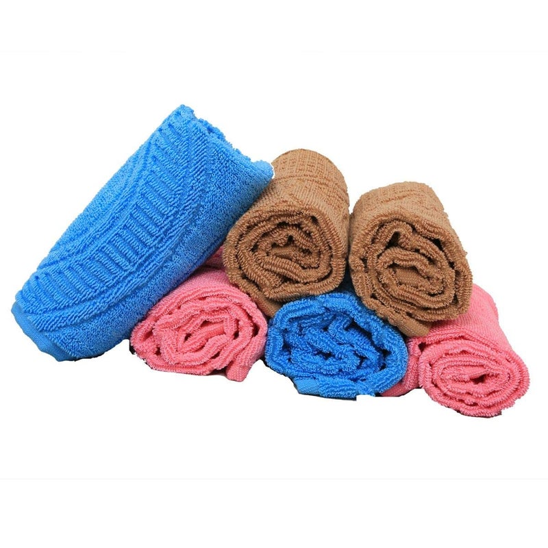 Padam Enterprises Cotton 6 Piece Hand Towel Set, 400 GSM (21 * 14 Inches) Colors - Sky Blue & Brown & Pink - Image 1