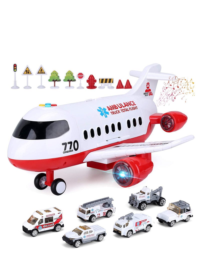 Arabest Airplane Toy Kids Plane 15 Inches Large with Light and Sound for 3 4 5 6 7 Year Old Boys Girls Toddlers, Ambulance Aircraft Toy Vehicle Play Set  - Image 1