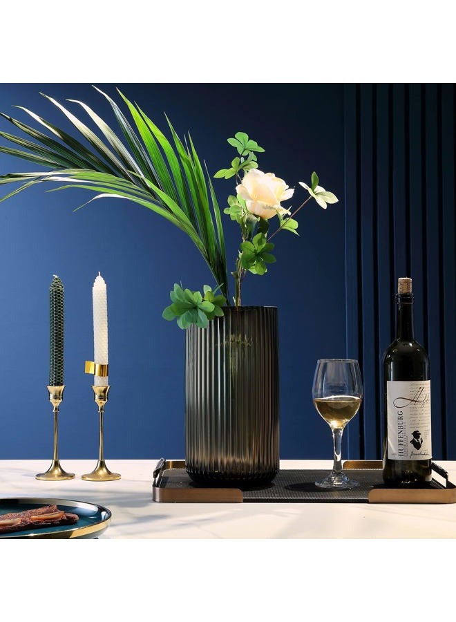 Dinyeo Large Cylinder Ribbed Brown Glass Flower Vase for Farmhouse Dining Table Centerpieces Decor - Image 4