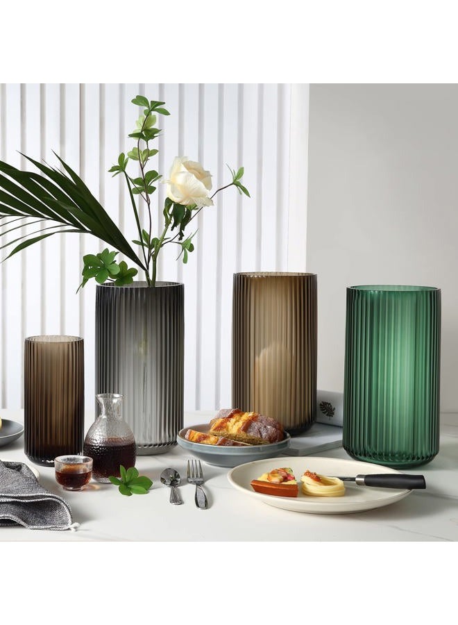 Dinyeo Large Cylinder Ribbed Brown Glass Flower Vase for Farmhouse Dining Table Centerpieces Decor - Image 5