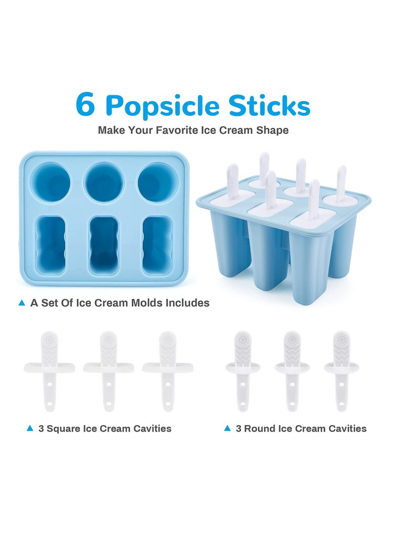 SOLARAE Ice Lolly Moulds 2 Shapes Silicone Popsicle Molds Ice Cream Mould with Sticks Reusable Ice Pop Moulds BPA Free Ice Lolly Maker for Children Adults DIY Ice Popsicle Mold 6 Cavity - Image 5