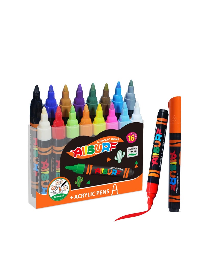 YPLUS Super Capacity Acrylic Paint Pens Markers, 16 Colors Big Acrylic Painting Pens Set, DIY Art Craft for Glass, Rock, Wood, Egg, Stone, Metal, Art Supplies - Image 2