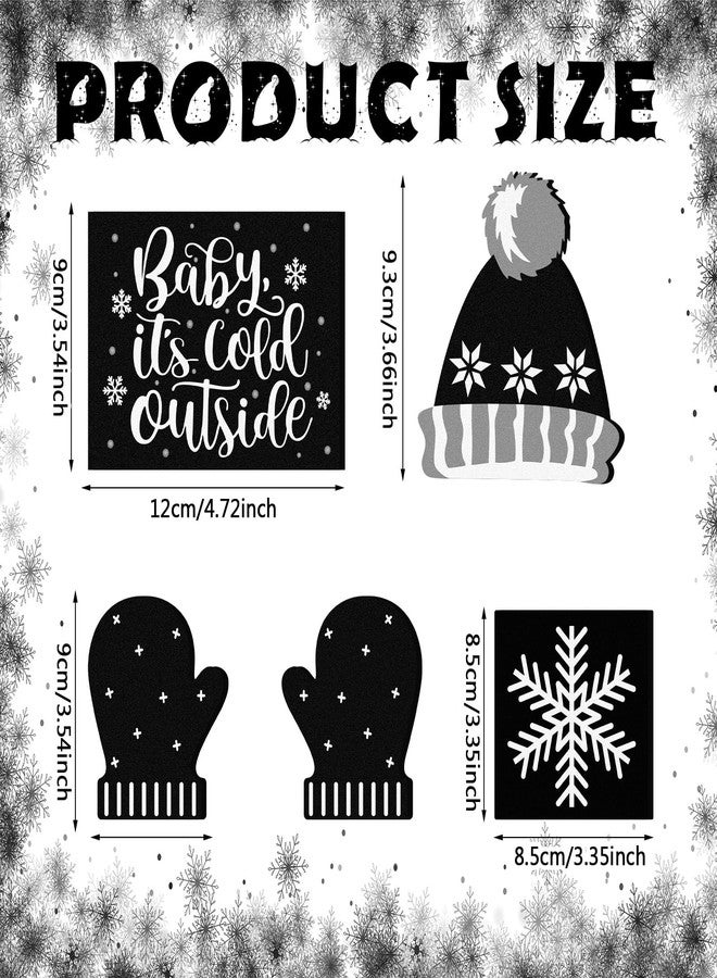 GlikCeil 5 Pcs Winter Table Decor Snowflake Baby Its Cold Outside Wooden Signs Gloves Hat Table Top Blocks Rustic Tiered Tray Decor Centerpieces Black White Winter Decor for Home Office Desk - Image 4