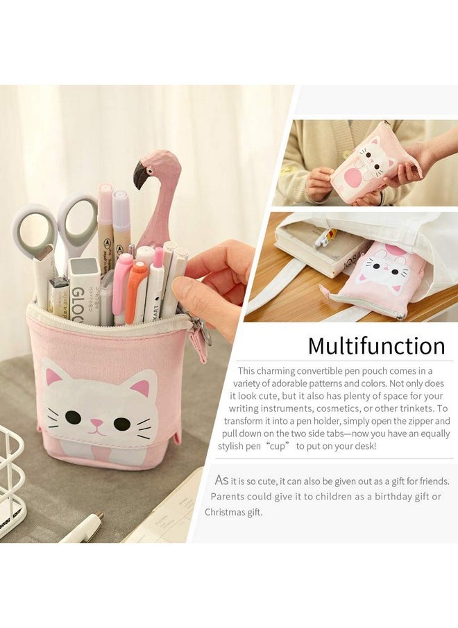 EASTHILL - Cartoon Cute Cat Pencil Pouch Canvas Pen Bag Standing Stationery Case Holder Box Student (Pink) - Image 1