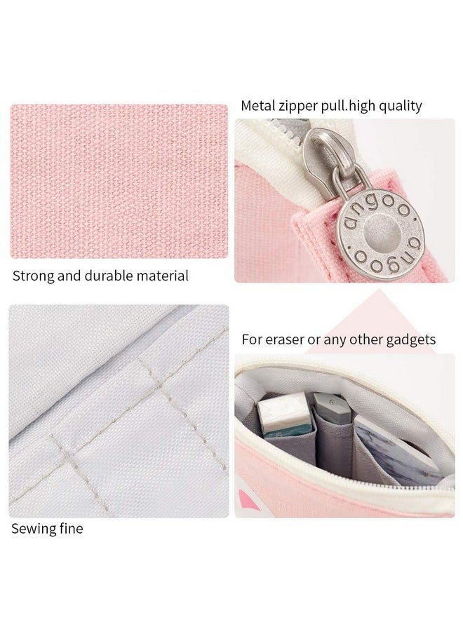 EASTHILL - Cartoon Cute Cat Pencil Pouch Canvas Pen Bag Standing Stationery Case Holder Box Student (Pink) - Image 1
