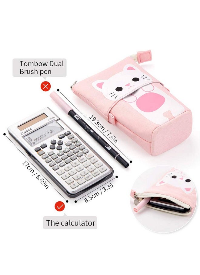 EASTHILL - Cartoon Cute Cat Pencil Pouch Canvas Pen Bag Standing Stationery Case Holder Box Student (Pink) - Image 1
