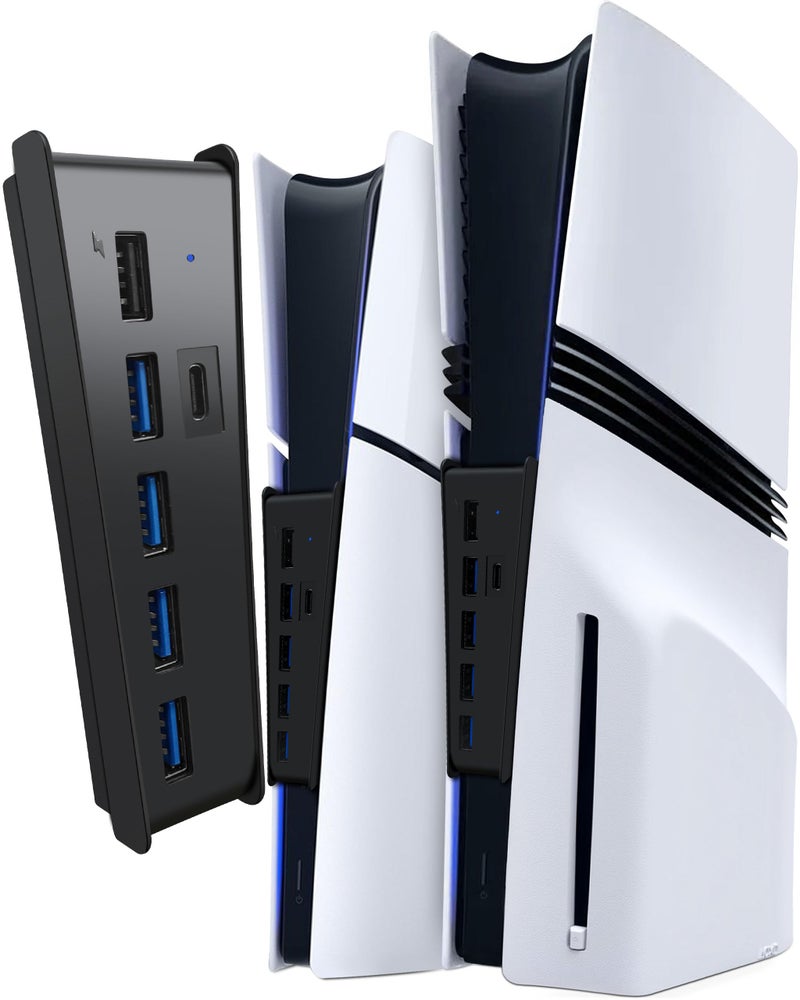 Joso 6 Ports USB Hub for PS5 Pro/Slim, USB Port Expander for PS5 with 4 USB-A + 1 Charging Port + 1 Type C 3.1, Compatible with PlayStation 5 Slim & Pro Accessories - Black - Image 1