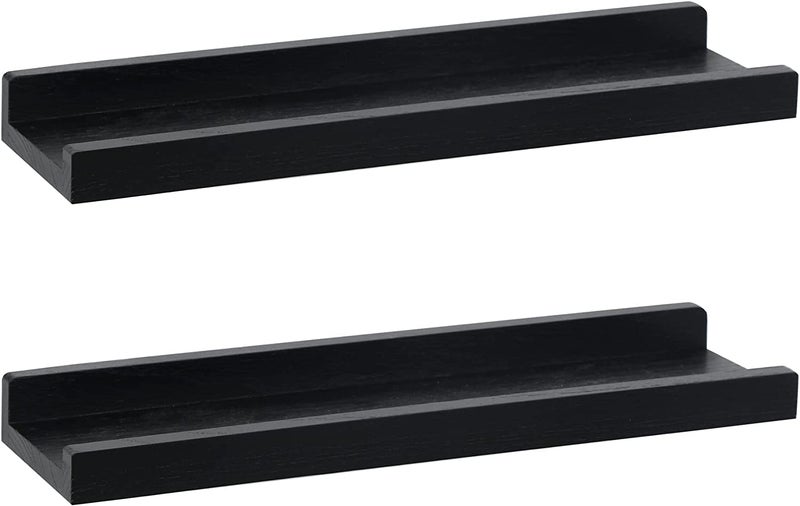 PHOENANCEE Solid Wood 43cm Wall Picture Shelves Ledge Rustic Wood Ledge Shelves Decorative Photo Shelf For Living Room Kitchen Bedroom Books Set of 2Black