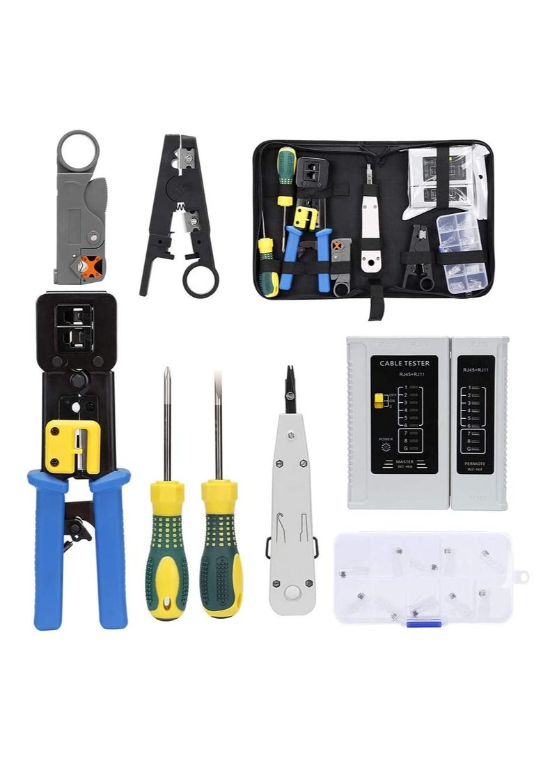 Rj45 Crimping Tool Kit for CAT5 CAT6 Professional Computer Maintenacnce LAN Cable Tester Network Repair Tool Set Pack of 8 - Image 1