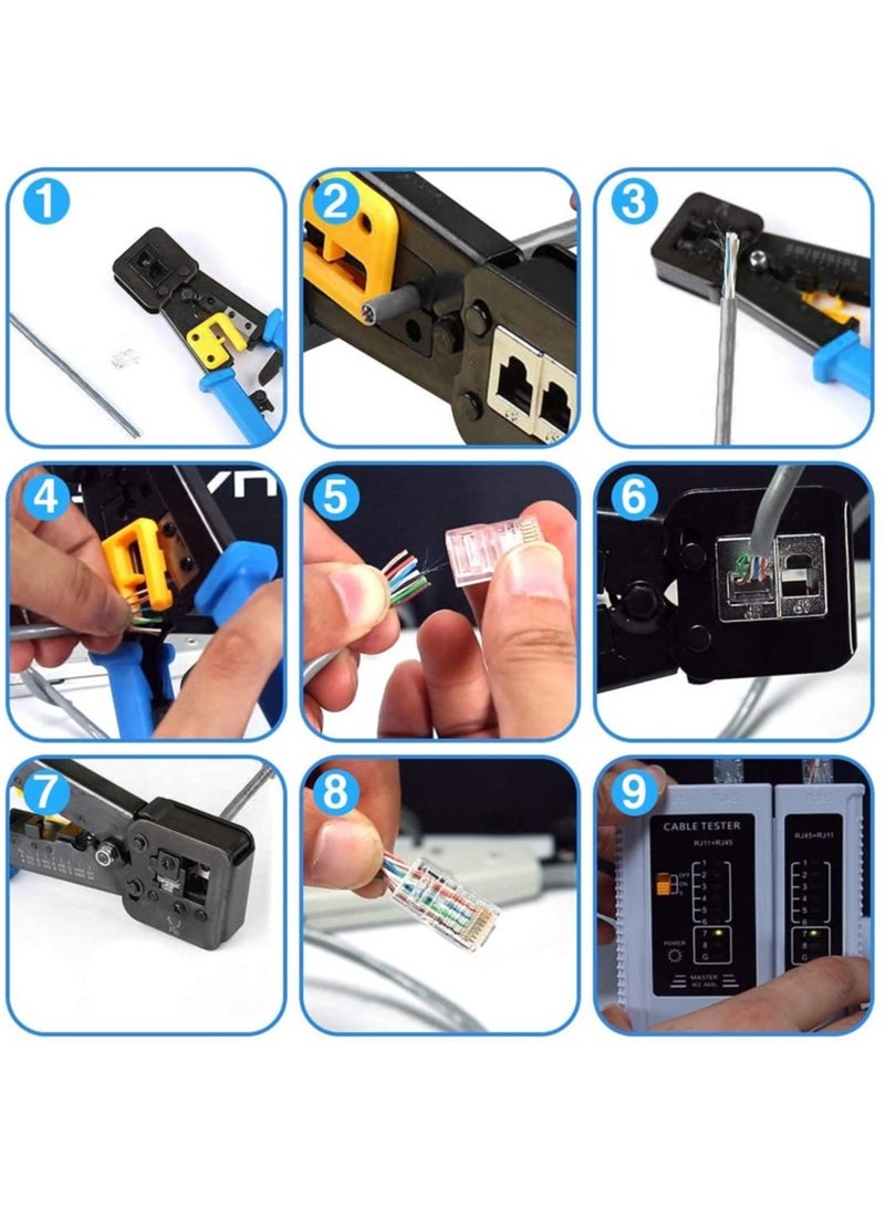 Rj45 Crimping Tool Kit for CAT5 CAT6 Professional Computer Maintenacnce LAN Cable Tester Network Repair Tool Set Pack of 8 - Image 3