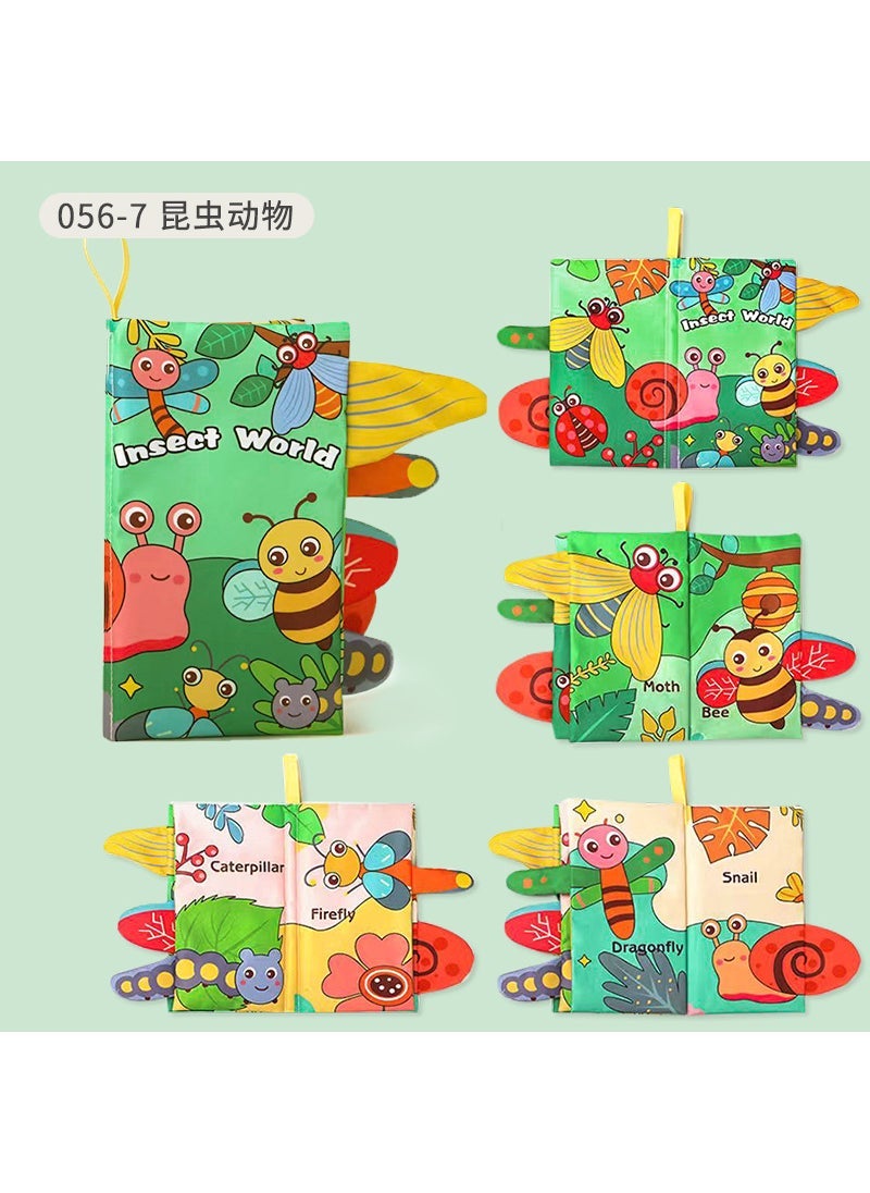 null - Infant Teething Tail Cloth Book for Ages 0-3 Insects 4 pages 8 sides with ringing paper tail cloth book BB called hanging rope 45g - Image 1