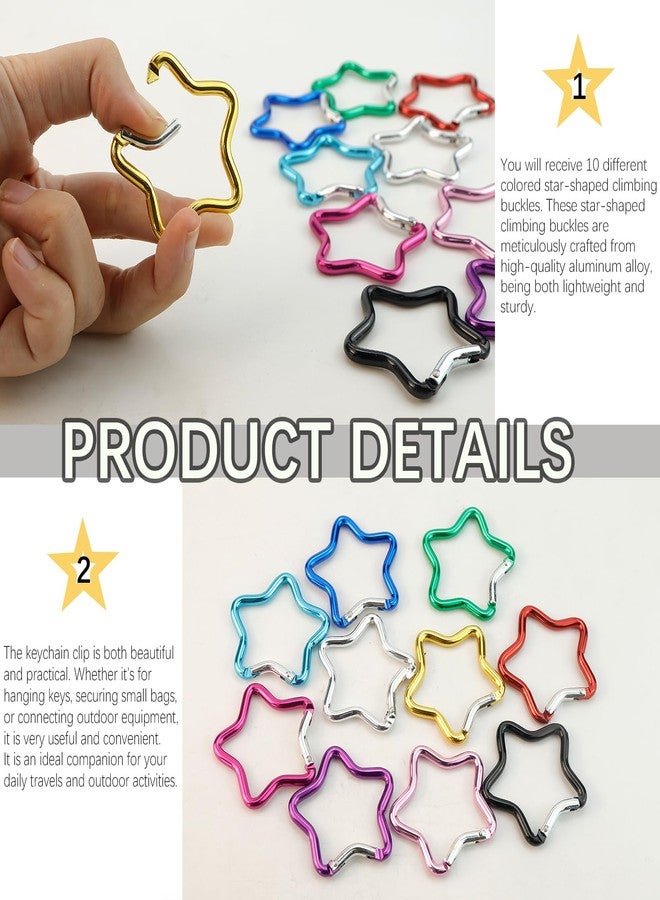 EMYVSVO 10psc Star Carabiner Aluminum Carabiner Clip Star Shaped Climbing Buckle Alloy Cute Carabiner Clip for Camping Fishing Hiking Traveling - Image 3