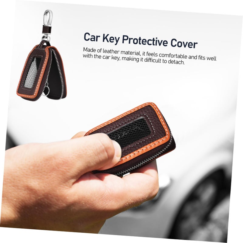 Brown PU Leather Car Key Fob Cover Scratch Resistant Protector Easy to Clean Classic Design - Image 5