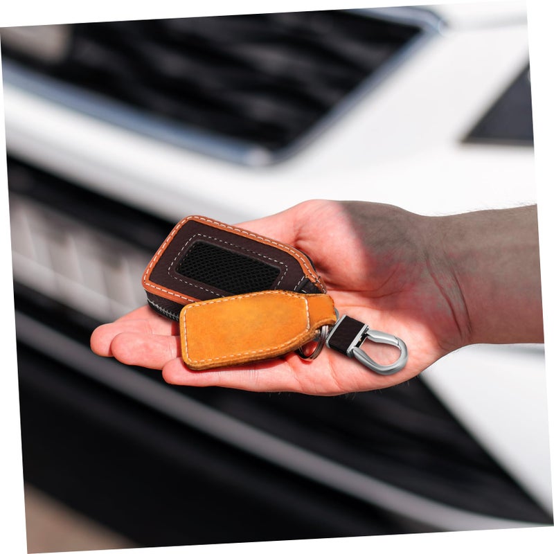 Brown PU Leather Car Key Fob Cover Scratch Resistant Protector Easy to Clean Classic Design - Image 3