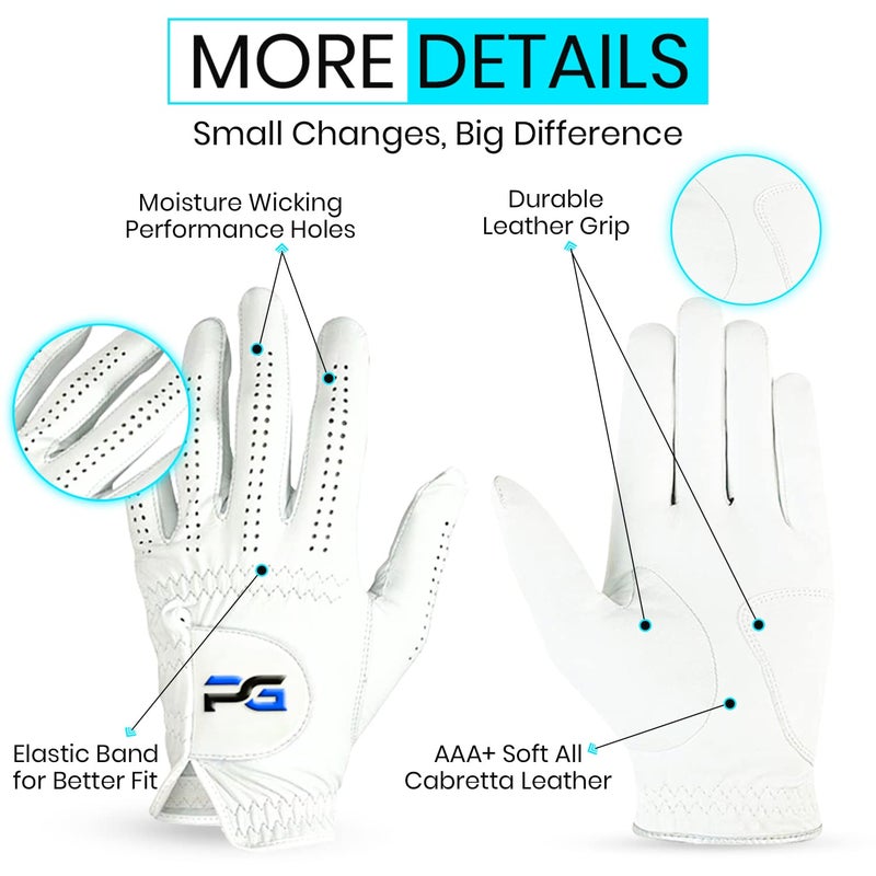 PG Golf Gloves (5 Pack) Cabretta Leather, Premium Quality Mens Golf Gloves, Left Hand Gloves for Right Handed Golfers - Image 2