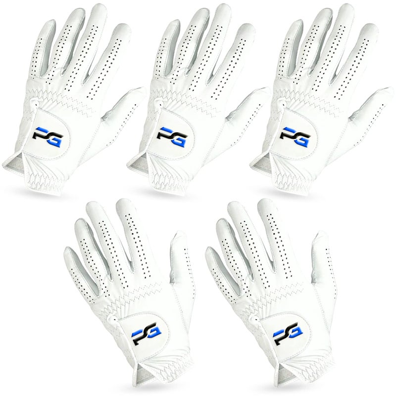 PG Golf Gloves (5 Pack) Cabretta Leather, Premium Quality Mens Golf Gloves, Left Hand Gloves for Right Handed Golfers - Image 1