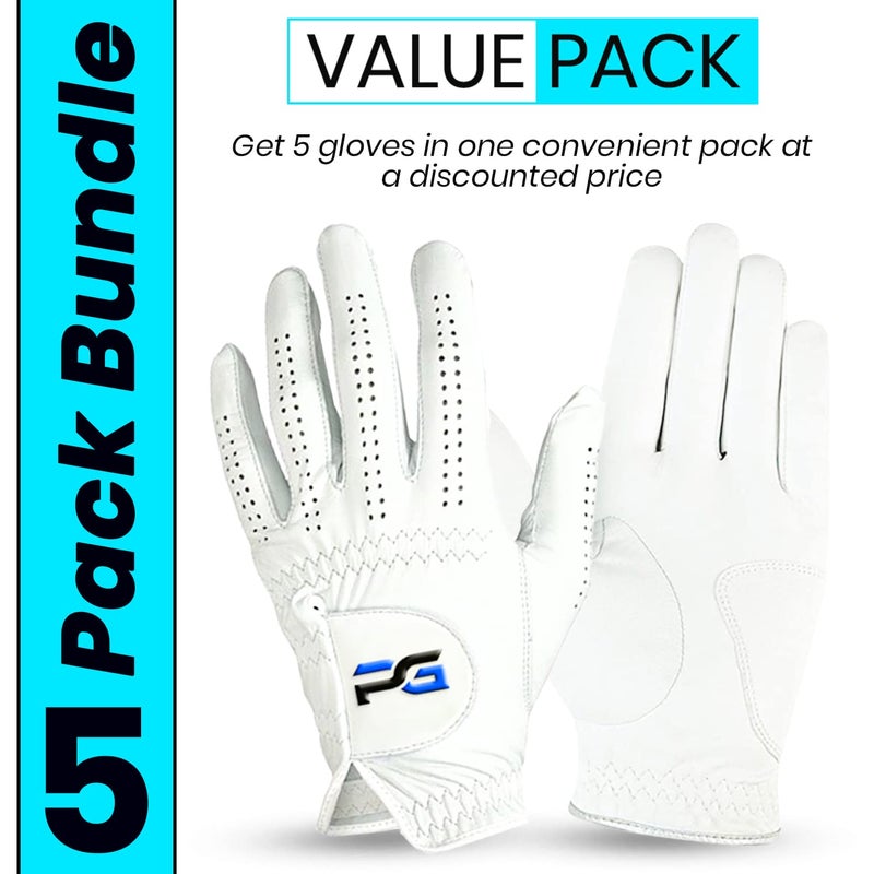 PG Golf Gloves (5 Pack) Cabretta Leather, Premium Quality Mens Golf Gloves, Left Hand Gloves for Right Handed Golfers - Image 3