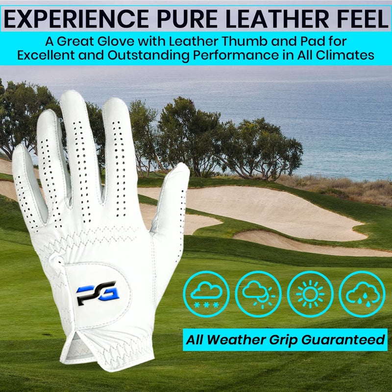 PG Golf Gloves (5 Pack) Cabretta Leather, Premium Quality Mens Golf Gloves, Left Hand Gloves for Right Handed Golfers - Image 4