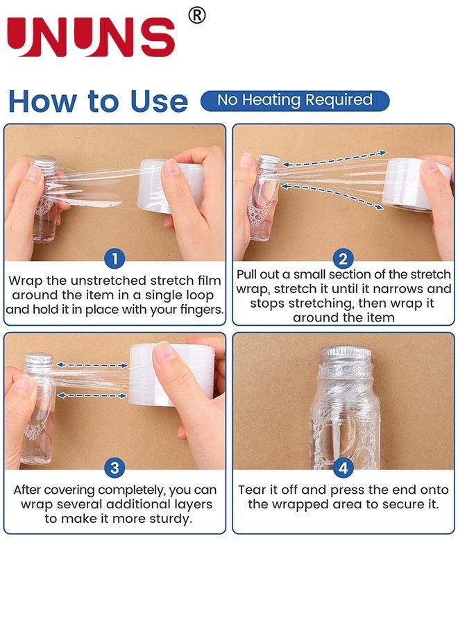 UNUNS Stretch Wrap Film,Mini Stretch Wrap Film,Clear Unheated Shrink Wrap Roll,Mini Hand Stretch Wrap for Securing Small Bottles Jars Cans Tin Seal Packing & Gift Wrap Rolls(5cm*300m 4roll） - Image 2