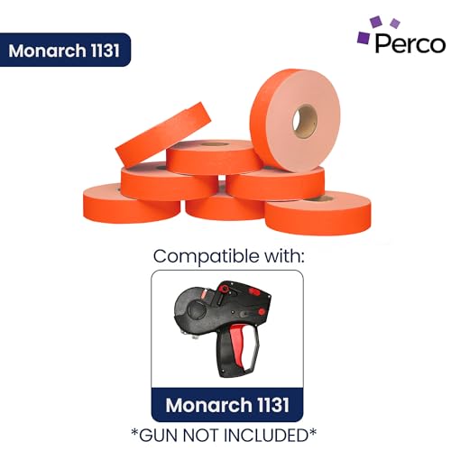 Perco Fluorescent Red Pricing Labels for Monarch 1131 Price Gun - 1 Sleeve, 8 Rolls, 20,000 Price Marking Labels - with Ink Roll Included - Image 2