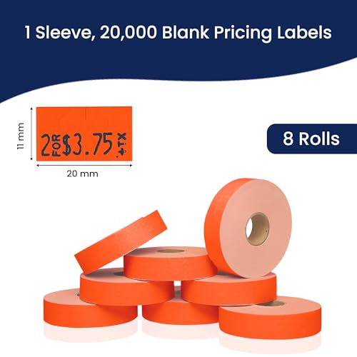 Perco Fluorescent Red Pricing Labels for Monarch 1131 Price Gun - 1 Sleeve, 8 Rolls, 20,000 Price Marking Labels - with Ink Roll Included - Image 3