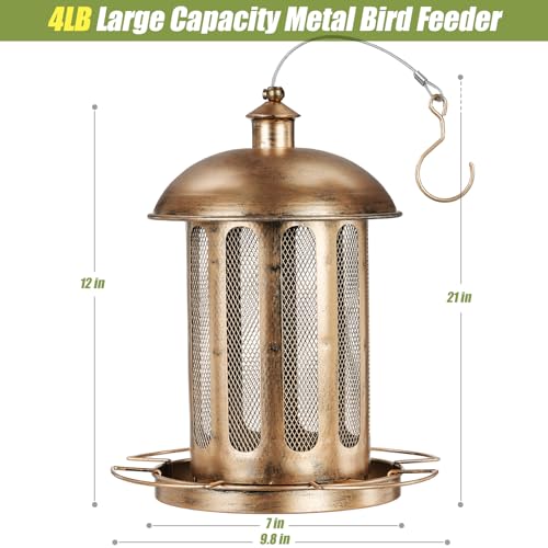 IWNTWY Bird Feeder Large Capacity Bird Feeders for Outdoor Hanging Heavy Duty Metal Wild Birdfeeder for Outside Garden Yard Decor Retro Lantern Shape - Image 3