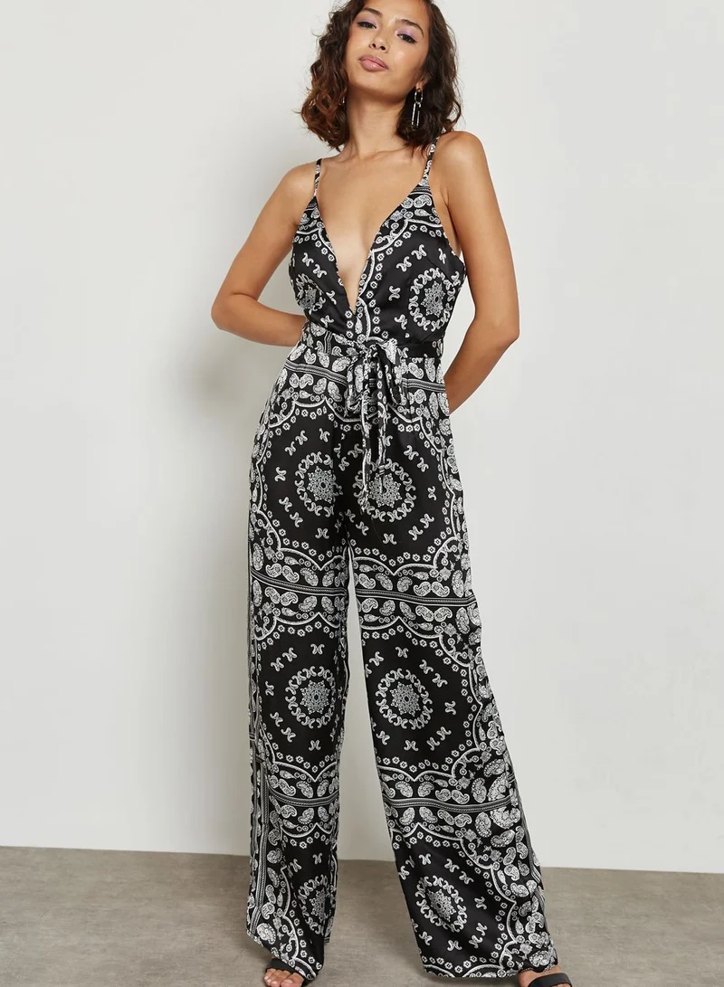 Missguided Printed Plunge Jumpsuit