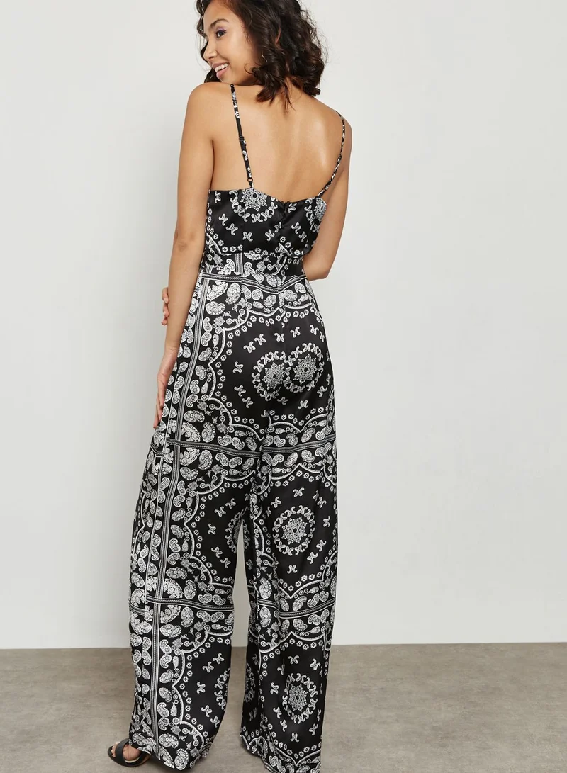 Missguided Printed Plunge Jumpsuit