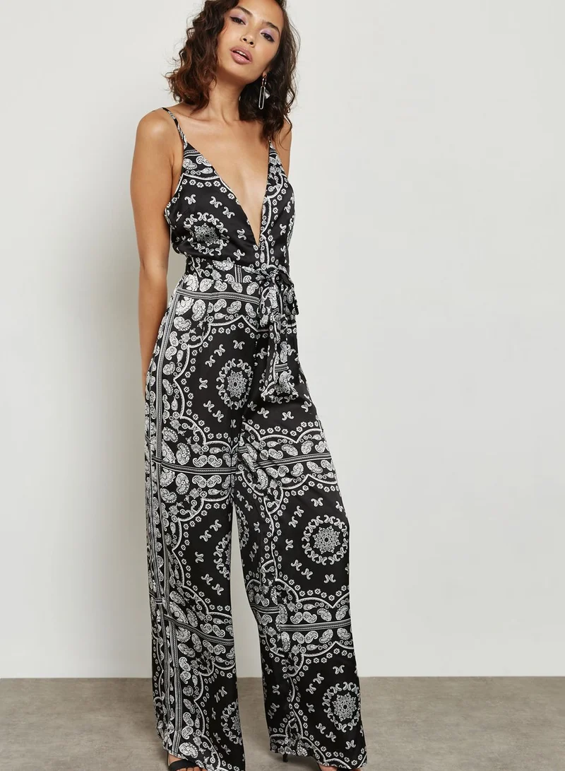 Missguided Printed Plunge Jumpsuit
