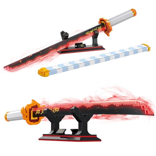 TOY PLAYER Demon Sword Toy Building Set, Rengoku Kyoujurou Sword with Scabbard and Stand, Katana Building Set, Gift for Anime Fans (792 Pcs) - Image 1