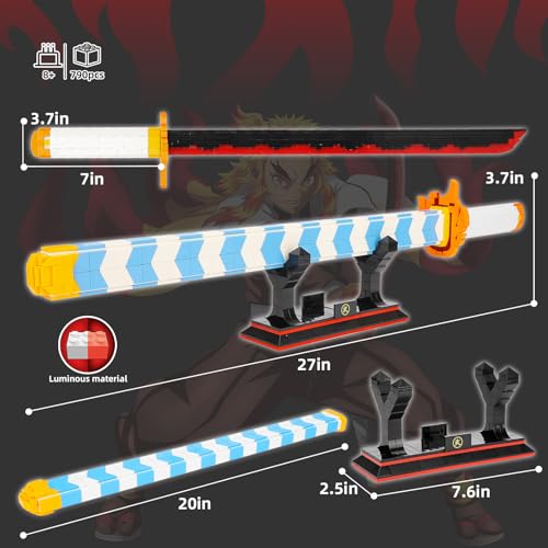 TOY PLAYER Demon Sword Toy Building Set, Rengoku Kyoujurou Sword with Scabbard and Stand, Katana Building Set, Gift for Anime Fans (792 Pcs) - Image 3