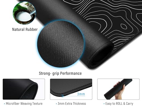 JIALONG Black Topographic Large Gaming Mouse Pad, XXL Mousepad, Big Mouse Mat Desk Pad for Keyboard and Mouse, Gaming Computer Laptop PC Desk Office Accessories - Image 4