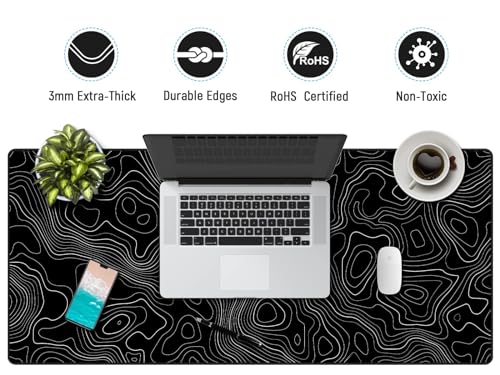 JIALONG Black Topographic Large Gaming Mouse Pad, XXL Mousepad, Big Mouse Mat Desk Pad for Keyboard and Mouse, Gaming Computer Laptop PC Desk Office Accessories - Image 5