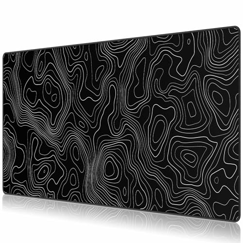 JIALONG Black Topographic Large Gaming Mouse Pad, XXL Mousepad, Big Mouse Mat Desk Pad for Keyboard and Mouse, Gaming Computer Laptop PC Desk Office Accessories - Image 1