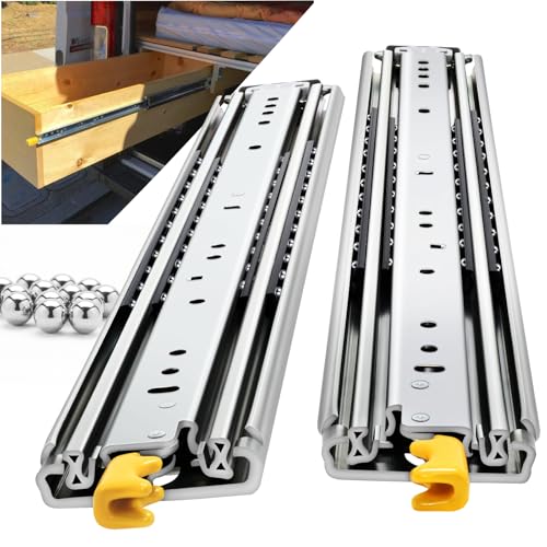 REGUDA Heavy Duty Drawer Slides Full Extension Locking Runners with Lock 16-40 Inch Side Mount Silver Steel Ball Bearing Rails 500 Lb - Image 1