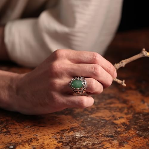 Alpha Rock Natural Green Aventurine Stone, Genuine Solid 925 Sterling Silver Accented with Bronze, Authentic Vintage Turkish Ottoman Style Ring for Men (Natural Green Aventurine, 6) - Image 3