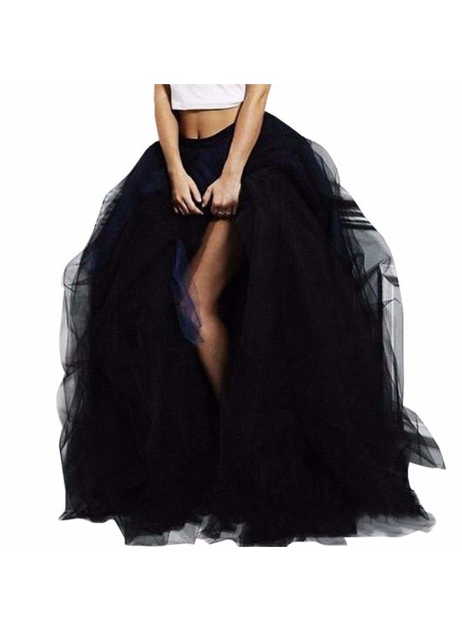 WDPL Wedding Planning Women's Long Maxi Tulle Special Occasion Bustle Night Out Skirt, Black, M - Image 1