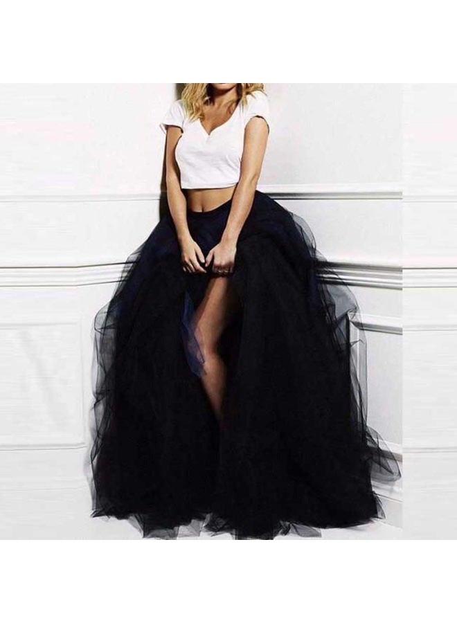 WDPL Wedding Planning Women's Long Maxi Tulle Special Occasion Bustle Night Out Skirt, Black, M - Image 2