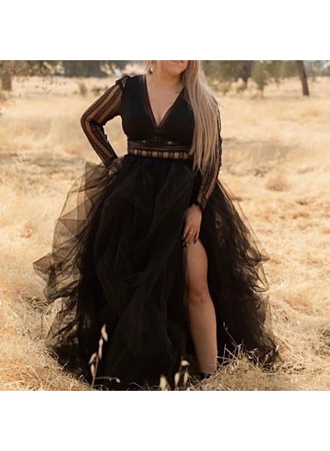 WDPL Wedding Planning Women's Long Maxi Tulle Special Occasion Bustle Night Out Skirt, Black, M - Image 3