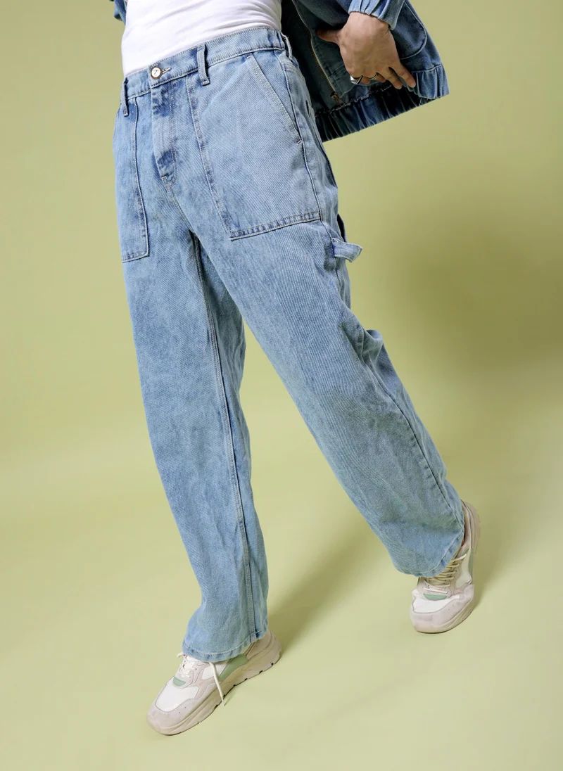 Men Baggy Solid Mid-Rise Stretchable Jeans